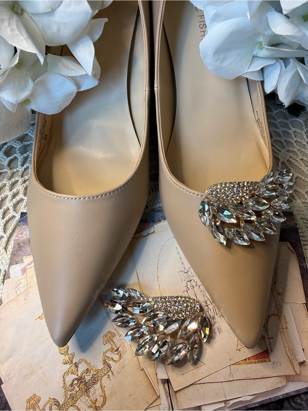 Modern Rhinestone Crystal Leaf Shoe Clips Gold Tone Bridal Glam
